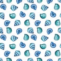 Hand painted watercolor shells seamless pattern