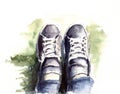 Hand painted watercolor sketch illustration of sport shoes Royalty Free Stock Photo