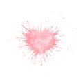 Hand painted watercolor splash texture in shape of heart. Vector pink paint blob isolated on the white background Royalty Free Stock Photo