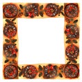 Hand painted watercolor square frame with silverornament in boho Royalty Free Stock Photo