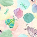 Hand painted watercolor stain delicate moth pattern Royalty Free Stock Photo