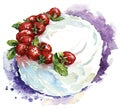 Hand painted watercolor strawberry cake. Vector illustration. Royalty Free Stock Photo