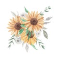 Sunflowers Watercolor Bouquets Clipart Flowers White Roses