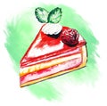 Hand-painted watercolor sweet yummy fruit creamy cake