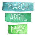 Hand painted watercolor tablets with spring months