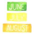 Hand painted watercolor tablets with summer months