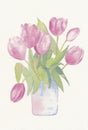 Hand painted watercolor of a bunch of tulips