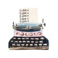 Hand painted Watercolor Vintage Typewriter Illustration isolated on white background