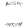 Watercolor Rectangle Frame Holly Christmas Leaves Berries Festive Border