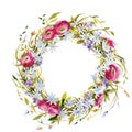 Hand painted watercolor wreath. Royalty Free Stock Photo