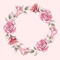 Hand painted watercolor wreath mockup clipart template of roses Royalty Free Stock Photo