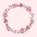 Hand painted watercolor wreath mockup clipart template of roses Royalty Free Stock Photo