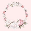 Hand painted watercolor wreath mockup clipart template of roses Royalty Free Stock Photo