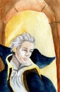 Watercolor young man with white hair