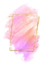Hand painted watercolour background with glittery gold frame