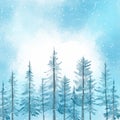 Hand painted watercolour christmas tree snowy landscape Royalty Free Stock Photo