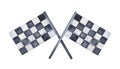 Two racing checkered flags with crossed sticks. Symbol of competition, riding, finish line.