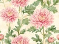 hand painted watercolour pink peonies seamless repeating pattern tile Royalty Free Stock Photo