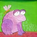 Hand Painted Weird Purple Frog and Dragonfly Illustration Royalty Free Stock Photo