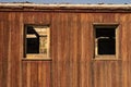 Hand painted white lettering on wood train railroad car caboose Royalty Free Stock Photo