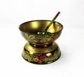 Hand Painted Wooden, Khokhloma Bowl and Spoon, Russian Folk Art