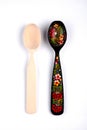 Hand painted wooden spoon. spoon on a white background Royalty Free Stock Photo