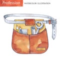 Hand painted work wear with carpentry tools. Profession, hobby illustration. Watercolor. Profession instruments. Men`s