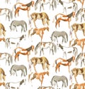 hand-painting horses seamless pattern