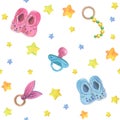 Hand painting watercolor illustration. Cute kids accessories seamless pattern.