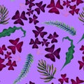 Hand painting watercolor illustrationinspired by ahouseplants oxalis tropical rainforest foliage leaf plants seamless pattern