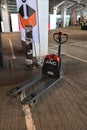 A hand pallet truck at a warehouse equipment exhibition Royalty Free Stock Photo