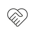Hand palm care love symbol. Hands together. Heart symbol