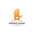 Hand palm and heart symbol playful logo