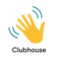 Hand palm icon for invite in Clubhouse. Black silhouette on white background. Waving hand gesture.