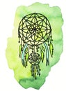 Dreamcatcher on green watercolor background Royalty Free Stock Photo