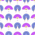 Hand paper fan vector seamless pattern. Chinese or japanese beautiful fans . Colorful asian souvenir fans