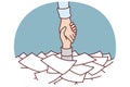 Hand among papers asks for help and salvation from bureaucracy and overabundance paperwork Royalty Free Stock Photo