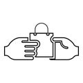 Hand passes the package to the other hand Hand pass bag other hand Concept commerce Idea trade Market subject Marketing icon