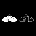 Hand passes the package to the other hand Hand pass bag other hand Concept commerce Idea trade Market subject Marketing icon set