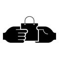 Hand passes the package to the other hand Hand pass bag other hand Concept commerce Idea trade Market subject Marketing icon