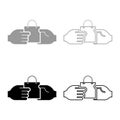 Hand passes the package to the other hand Hand pass bag other hand Concept commerce Idea trade Market subject Marketing icon set