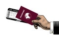 Hand with passport and air ticket. Royalty Free Stock Photo