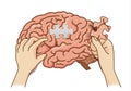 Hand paste the last piece to complete the brain puzzle jigsaw.