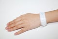 Hand with patient identification bracelet Royalty Free Stock Photo