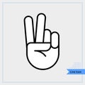 Hand Peace Sign, Hand gesture victory symbol - Thin line icon. professional, pixel-aligned, Pixel Perfect, Editable Stroke, Easy Royalty Free Stock Photo