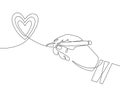 Hand pen and heart. Continuous one line hand drawing heart scribble sign. Minimal outline love symbol, valentine graphic Royalty Free Stock Photo