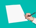 Hand with pen writing on blank white paper Royalty Free Stock Photo