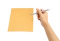 Hand with pen writing on the envelope Royalty Free Stock Photo