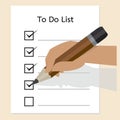 Hand with pencil and check boxes Royalty Free Stock Photo