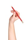 The hand with the pencil contour of the lips Royalty Free Stock Photo